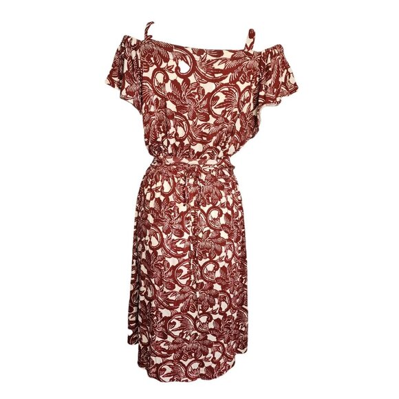 Ann Taylor Loft Dress Womens Size L Large Purple White Floral Tie Waist Hawaiian - Picture 3 of 6